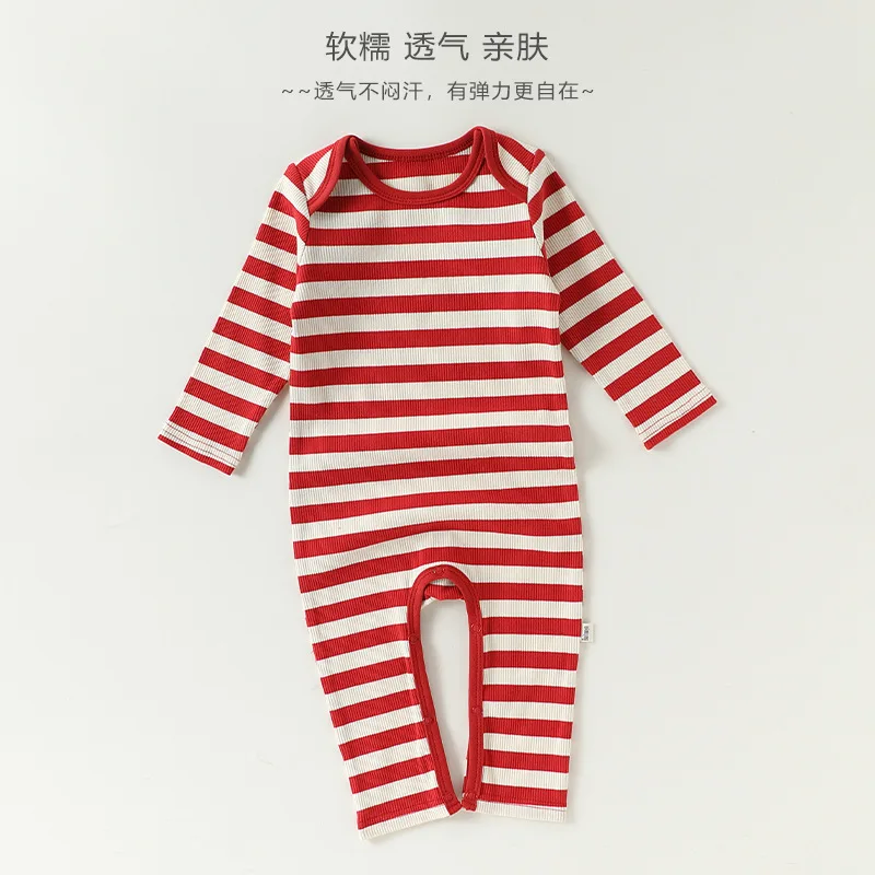 Baby One-piece Suits for Autumn and Winter Pure Cotton Romper Elastic Hatching Clothes for Boys and Girls Striped Homewear