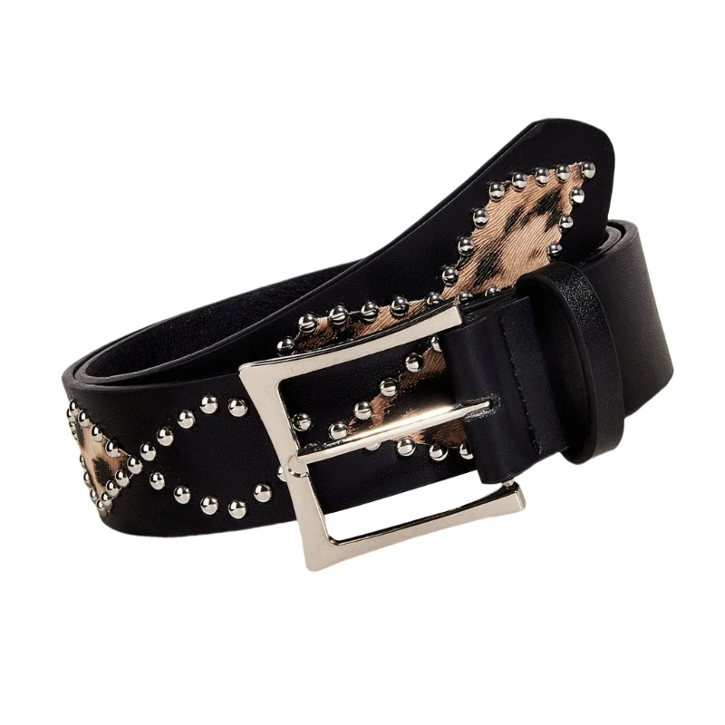 Retro Studded Waist Belt for Daily Costume Leopard Print Waist Belt Body Jewelry DXAA