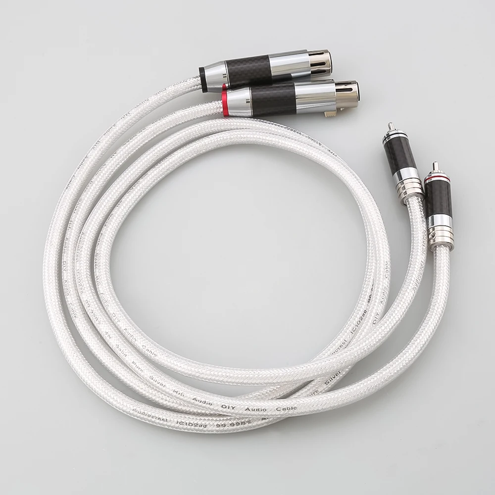 IC102AG 99.998% Pure Silver Carbon Fiber RCA To XLR Cable HiFi Audio Interconnect Solid PSS Pure Silver Core Silver-Plated Plug