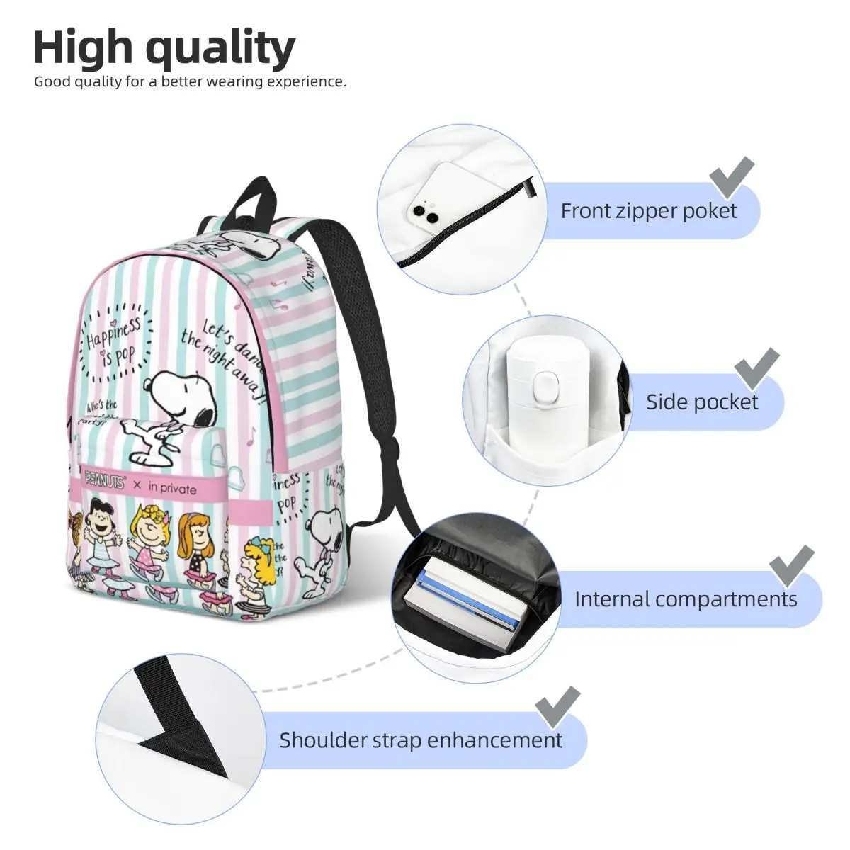 Cute Cartoon Snoopy Fashion Backpack Sports Student Work Daypack for Men Women Laptop Canvas Bags