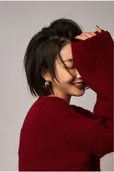 Women's High Collar Cashmere Sweater Loose Fit Lazy Style Thickened Age Reduction Retro Design Red Christmas Special