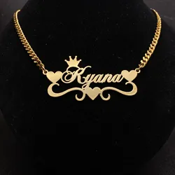 Collar con nombre personalizado de acero inoxidable para hombre y mujer, cadena cubana con placa de identificación personalizada de oro, Gargantilla, cadena colgante, joyería