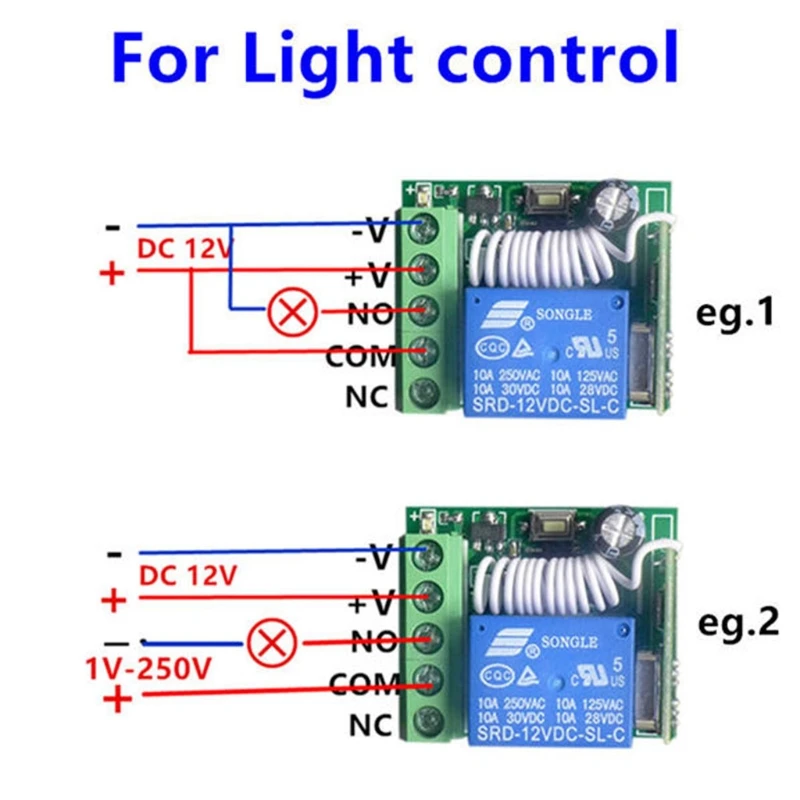 12V 1CH 433Mhz RF Módulo Relé Inalámbrico Interruptor Control Remoto para Transmisión Inteligente