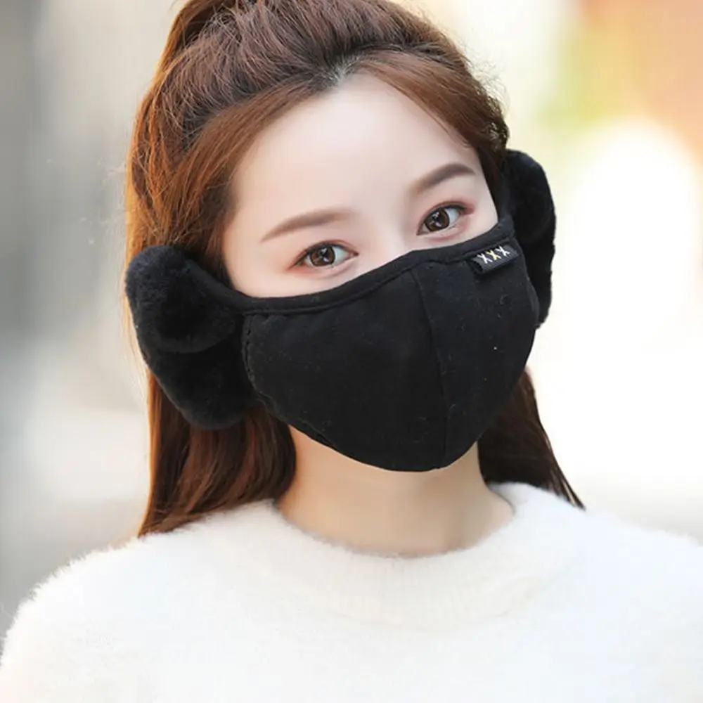 Daily Winter Warm 2 in 1 Mask Earmuffs Dustproof Cold-proof Windproof Ear Warmer Cotton Breathable Mouth Cover Women Girls