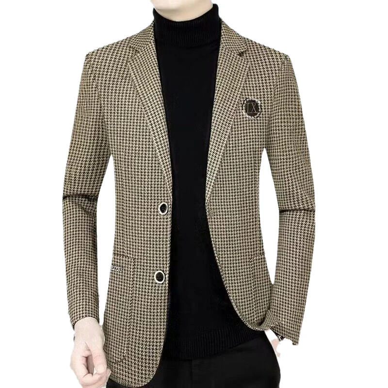 High Quality Business Casual Men\'s Suit Spring and Autumn New Plaid Small Suit Single West Coat Men\'s Youth Jacket Blazers