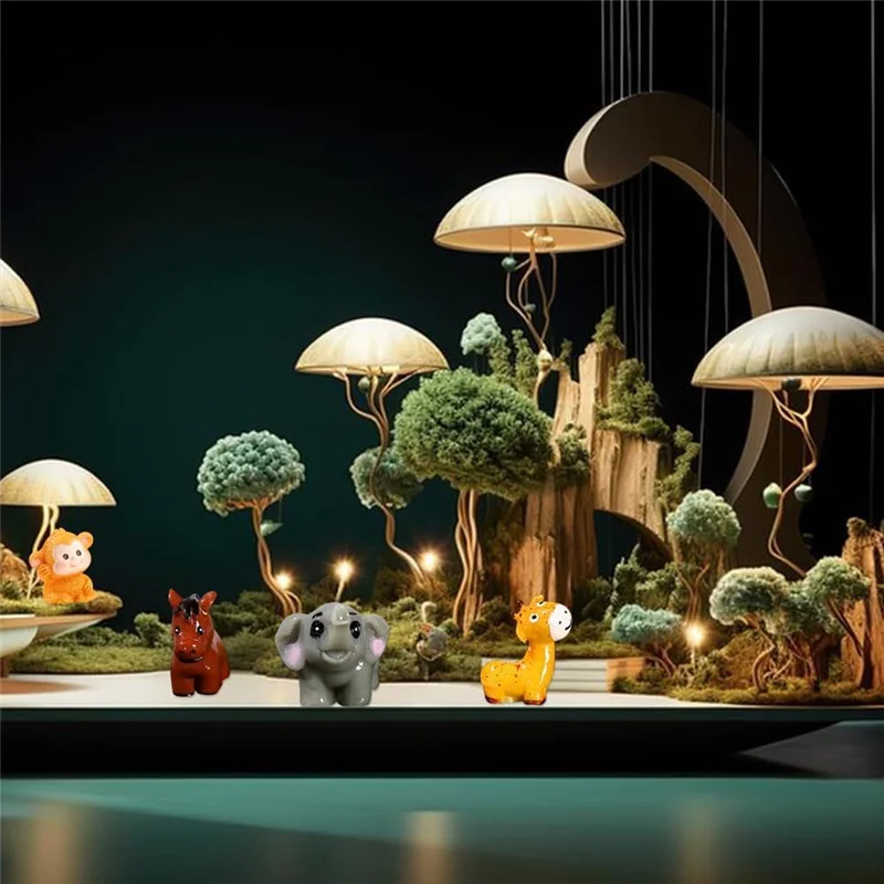 A44F-50PCS Mini Jungle Animals Figurines Resin Tiny Animal Miniatures Wild Animal Miniature Garden Accessories