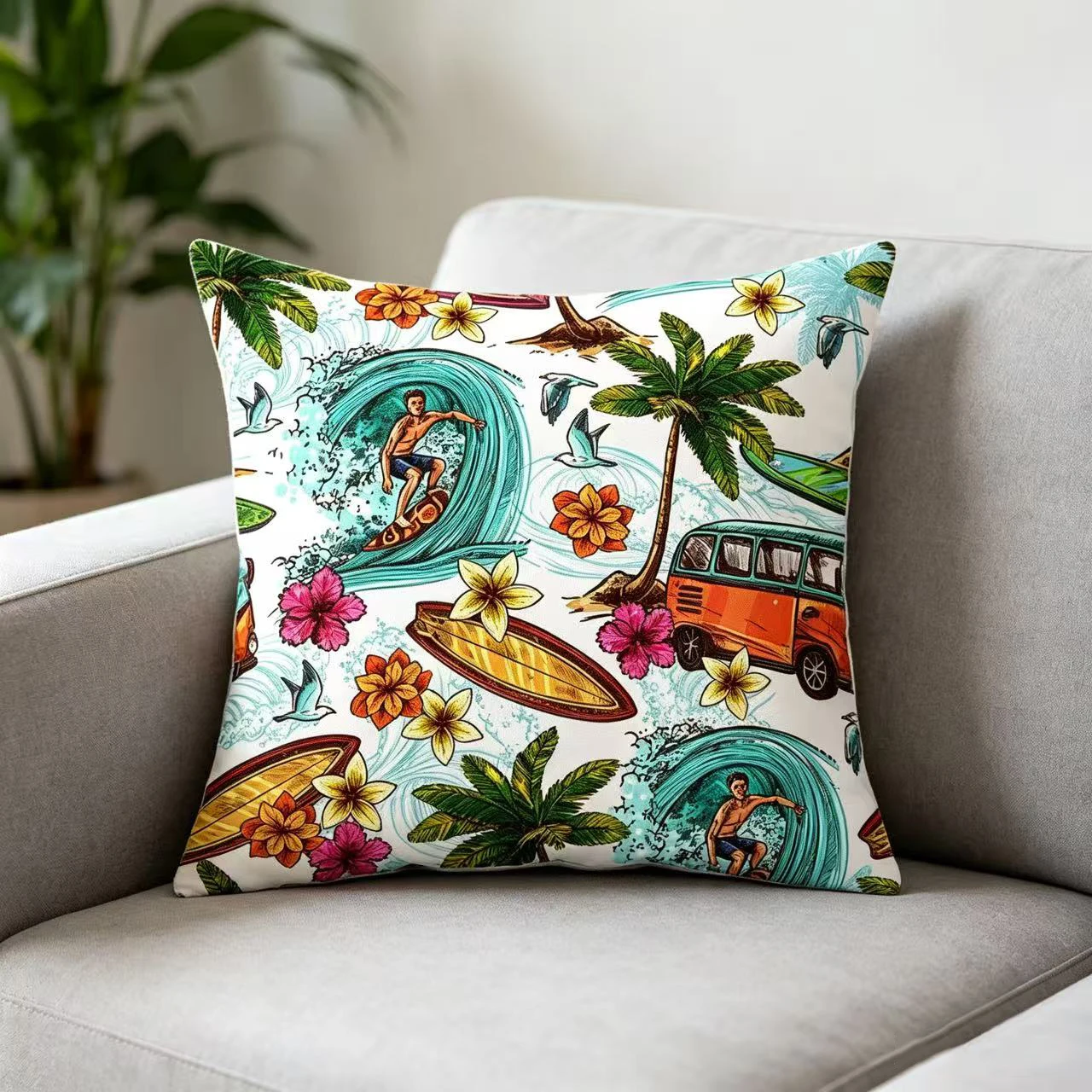 Summer Coastal Beach Whale Throw Pillow Case Decorative Pillowcase Living Room Sofa Office Seat Cushion Cover Home Gift Decor