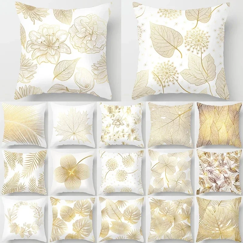 

Yellow Ins Style Leaf Flower Pattern Printed Soft Square Pillowslip Polyester Cushion Cover Pillowcase Living Room Home Decor