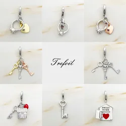 Heart Key Love Ring House Charms Pendant,Fashion Jewelry 925 Sterling Silver Romantic Gift For Women Girls Fit Bracelet Necklace