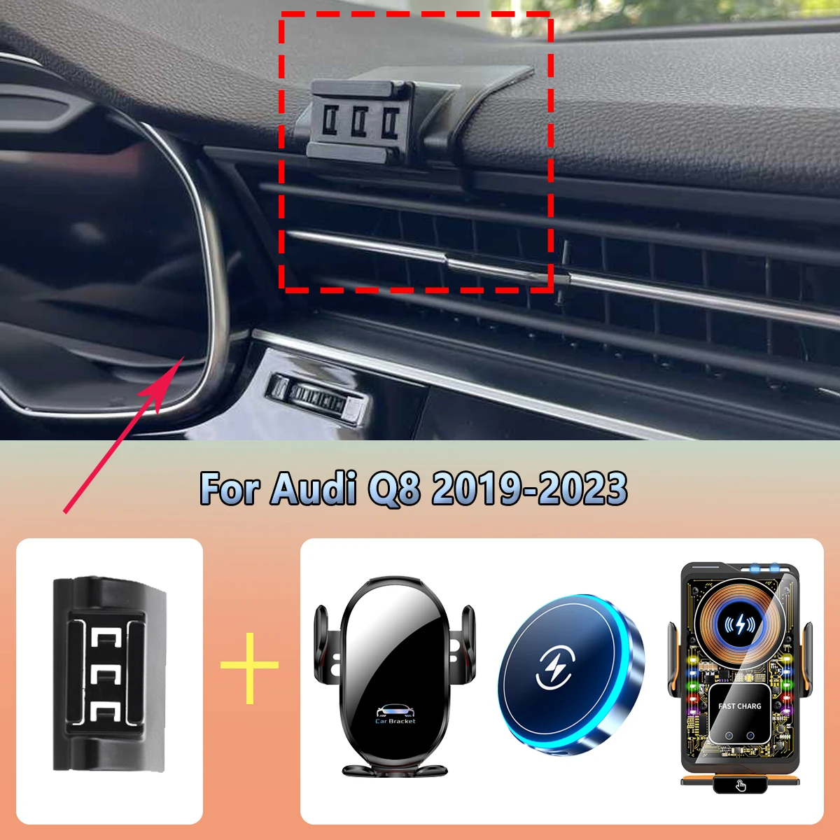 Car Phone Holder For Audi Q8 4L 2019 2020 2021 2022 2023 Magnetic 15W fast Wireless Charging Car mobile phone mount Accessories