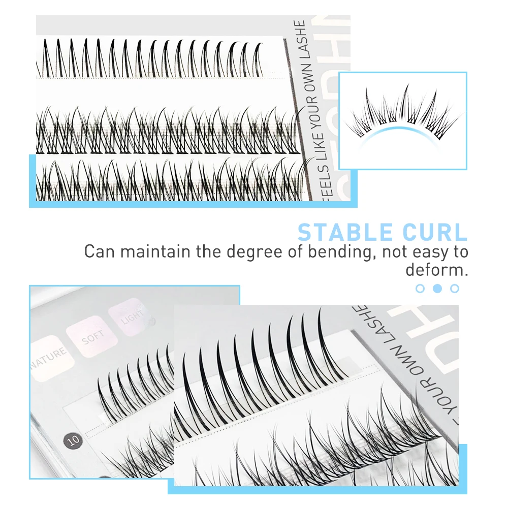 Dva boxů DIY řasy A/M vzhled hroty clusteru řasa prodloužení fishtail míchat 3D topení spojený falešný individuum líčení premade vějíř