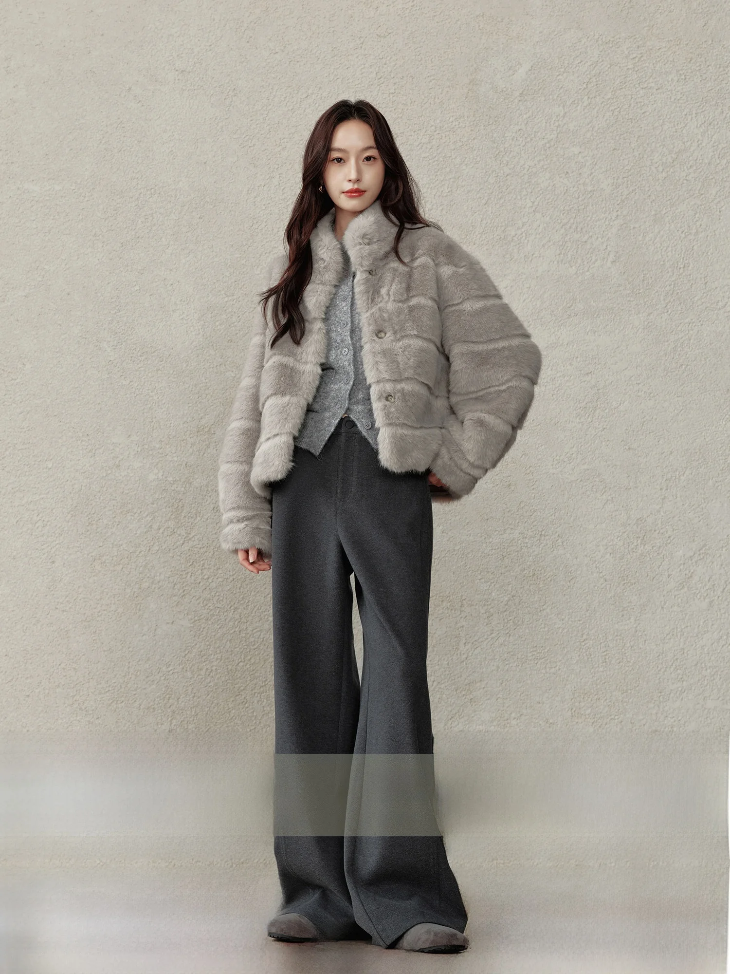 

ay Woolen Wide Leg Pants Women's Loose Straight Casual Design Slimming Autumn Winter High Waist Button Polyester Blend
