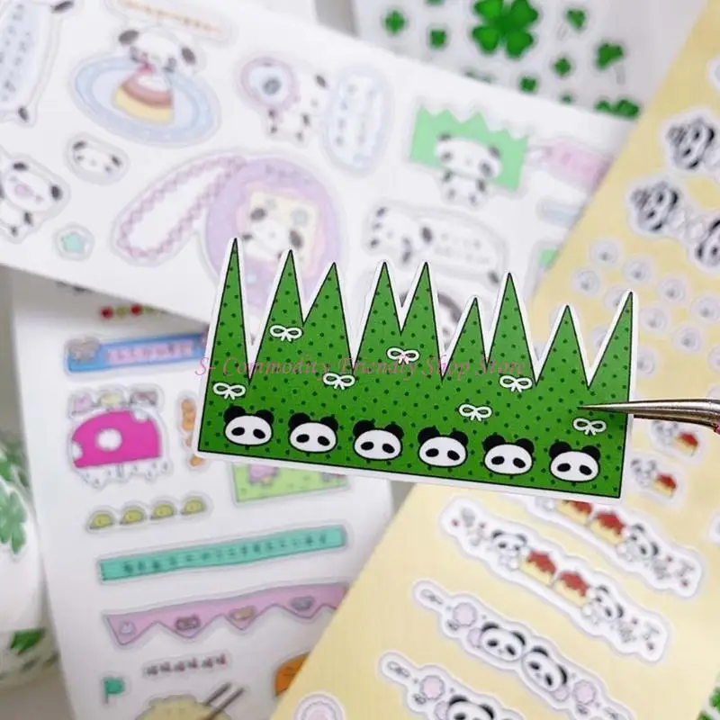 85AE Panda Theme Clovers Paper Tape Sticker Roll For Creative Journal Diary Decoration
