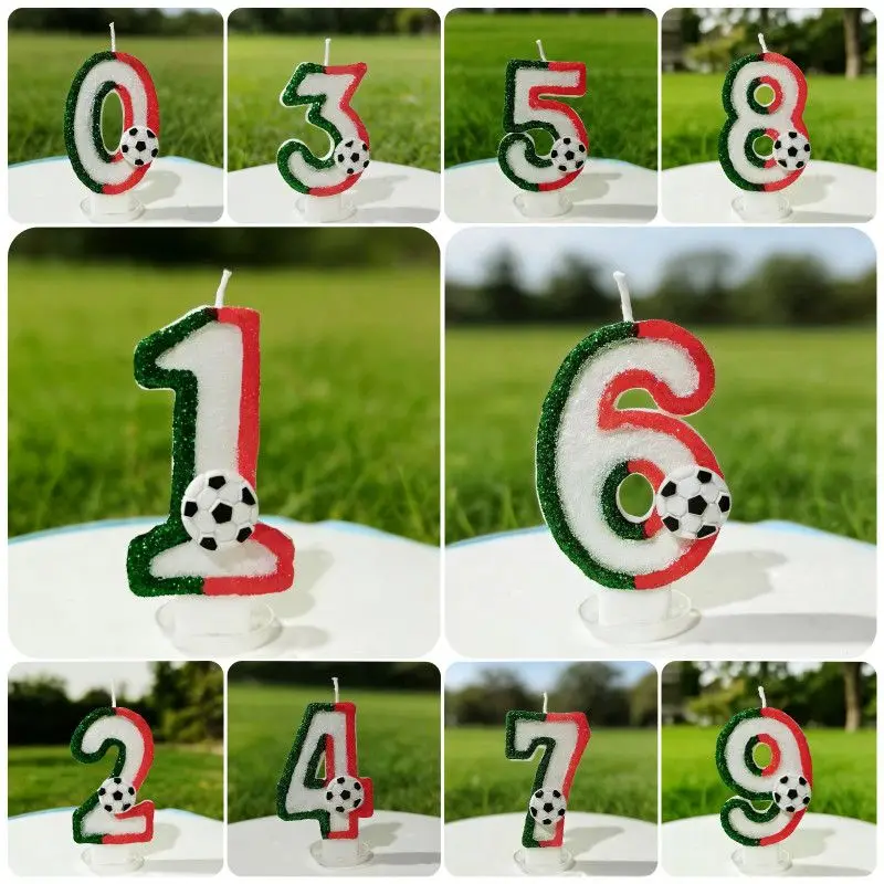 New 0-9 Number Birthday Candles Original Red Green Bordered White Football Digital Party Anniversary Candle