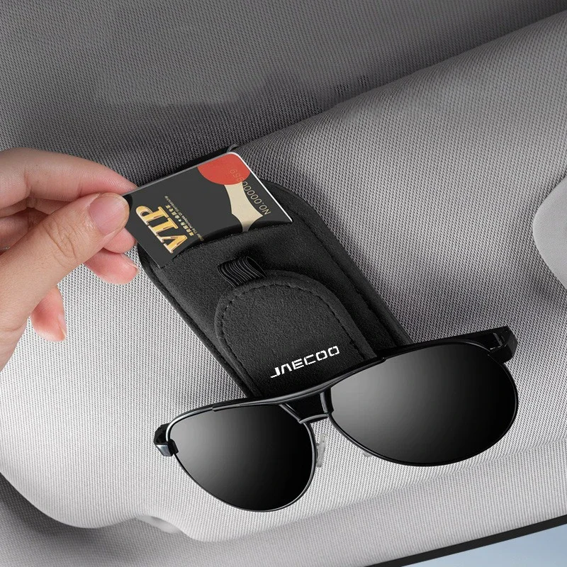 Magnetic Leather Car Sun Visor Glasses Case Holder ID Card Ticket Bracket For Jaecoo J7 J8 2023 2024 Auto Interior Accessories