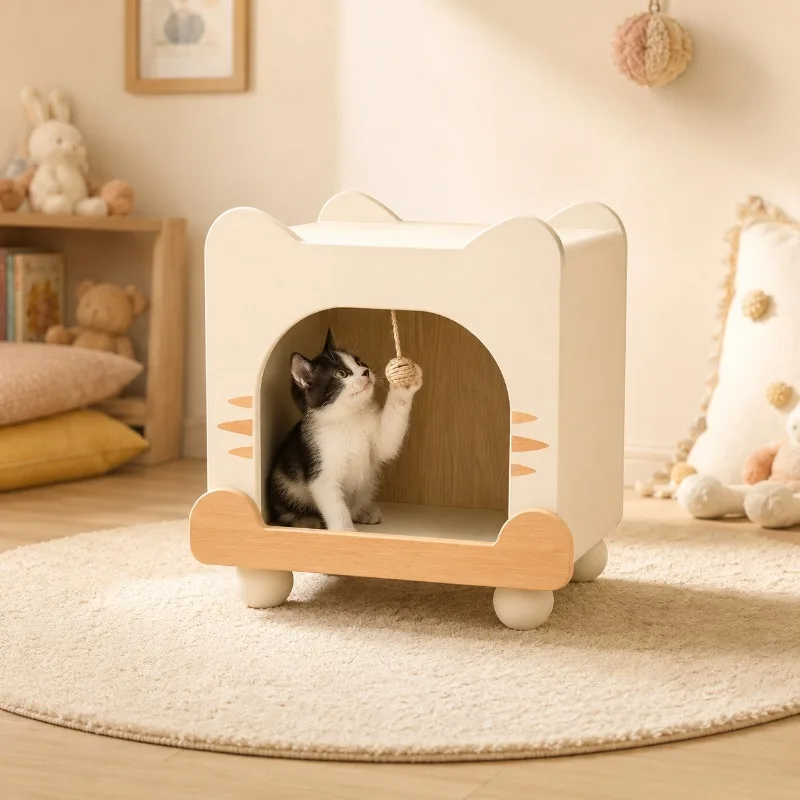 Solid wood cat cabinet indoor household pet bedside cat nest universal in all seasons