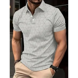 Men's summer polo shirt, black and white, polka dots, short sleeve, collar, casual, top, men's outdoor street polo shirt