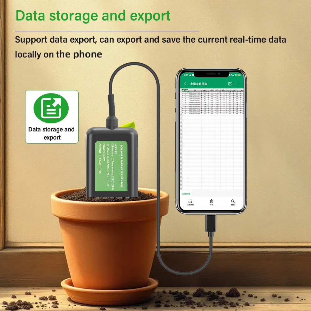 YAGO Soil Sensor pH EC Moisture Meter for Agriculture Soil NPK Tester for Android USB App 7 in 1 Soil Nutrient Detector