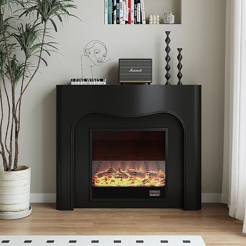 French light luxury fireplace decorative cabinet, simulated fire embedded black, white porch cabinet, flame background wall stor