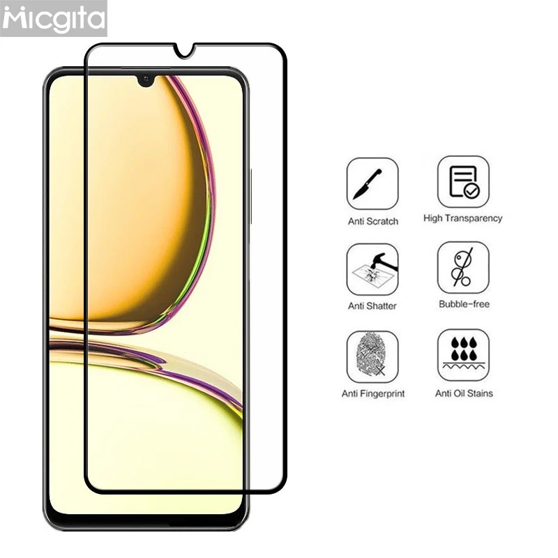 Película de vidrio templado 9H para Realme C61, Protector de pantalla de 6,74 "a prueba de golpes, antiarañazos, película de fibra suave para cámara