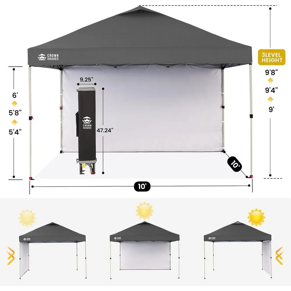 10x10 Instant Beach Tent with One-Touch Setup, Outdoor Sun Shelter for Events, Parties, Camping - Grey Grid Gazebo with Carry Ba