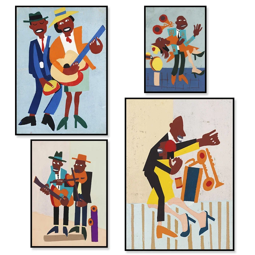 Medieval Modern Art William H. Johnson Painting Prints *Modern Wall Art *Cello, Dance and Music Posters Decorative Art Prints