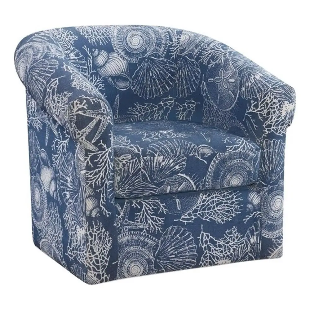 

Swivel Coastal Club Chair, Fabric holstery, Blue Seashell Pattern, 31.75 W x 28.5 D x 30.75 H, Nautical Accent Chair for Livi