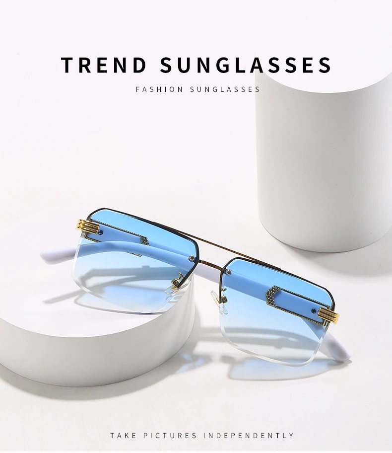 

Metal frame transparent rimless square sunglasses retro custom logo small rectangular rimless sunglasses for men and women