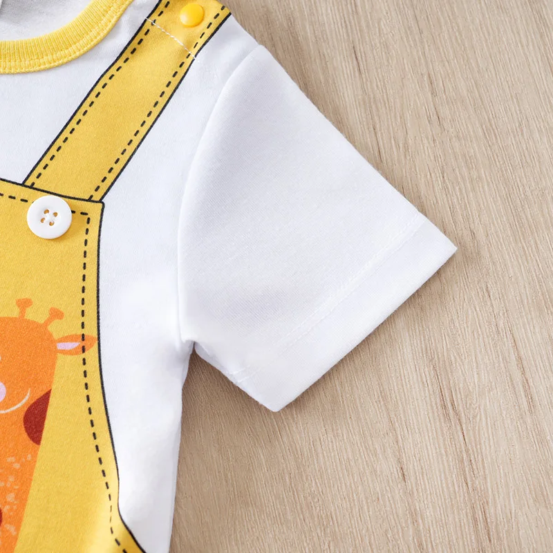 Newborn Baby Clothes yellow Animal print Jumpsuit Summer Short Sleeve Romper 0-12 months Infant Toddler Pajamas One Piece Outfit