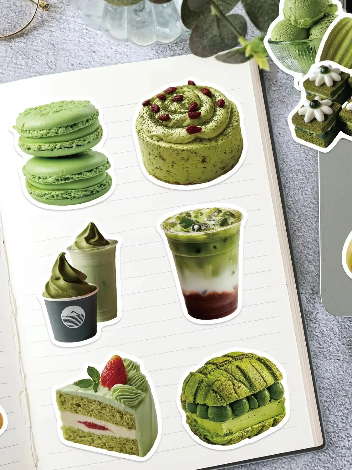 50 Stück Cartoon Matcha Dessert Graffiti wasserfeste Aufkleber für Notizbuch, Handy, Gepäck, Skateboard, Helm, Belohnung, Tagebuch, DIY-Dekoration