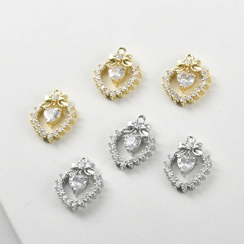 Copper-plated 14k Gold Color-preserving Bow Love Inlaid Zircon Pendant DIY Handmade Bracelet Necklace Earrings Accessories