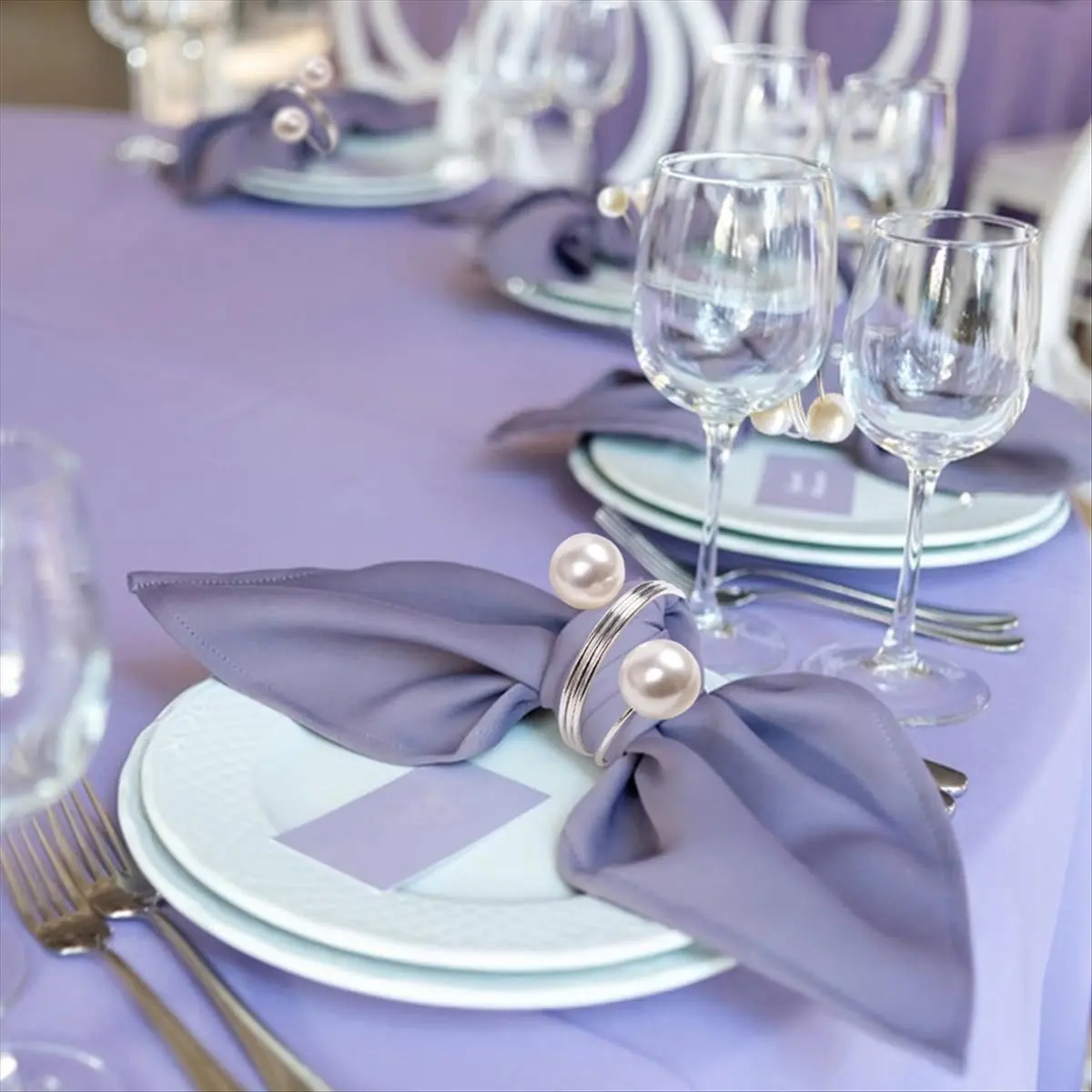 AA83 20Pack Silver Napkin Rings, Pearl Napkin Ring Set, Metal Spring Napkin Holder Table Decorations, Napkin Ring Buckles