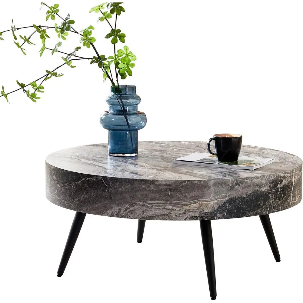 

Vintage Grey Marble Top Coffee Table with Storage for Compact Living Spaces (31.5 Diameter)