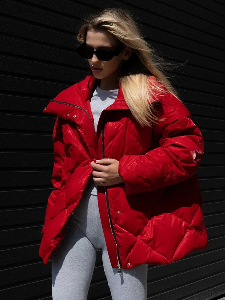 2024 Winter New Cotton Padded Puffer Parka Oversize Streetwear Matte Glossy Waterproof Snow Parka Loose Coat Zipper Outerwear