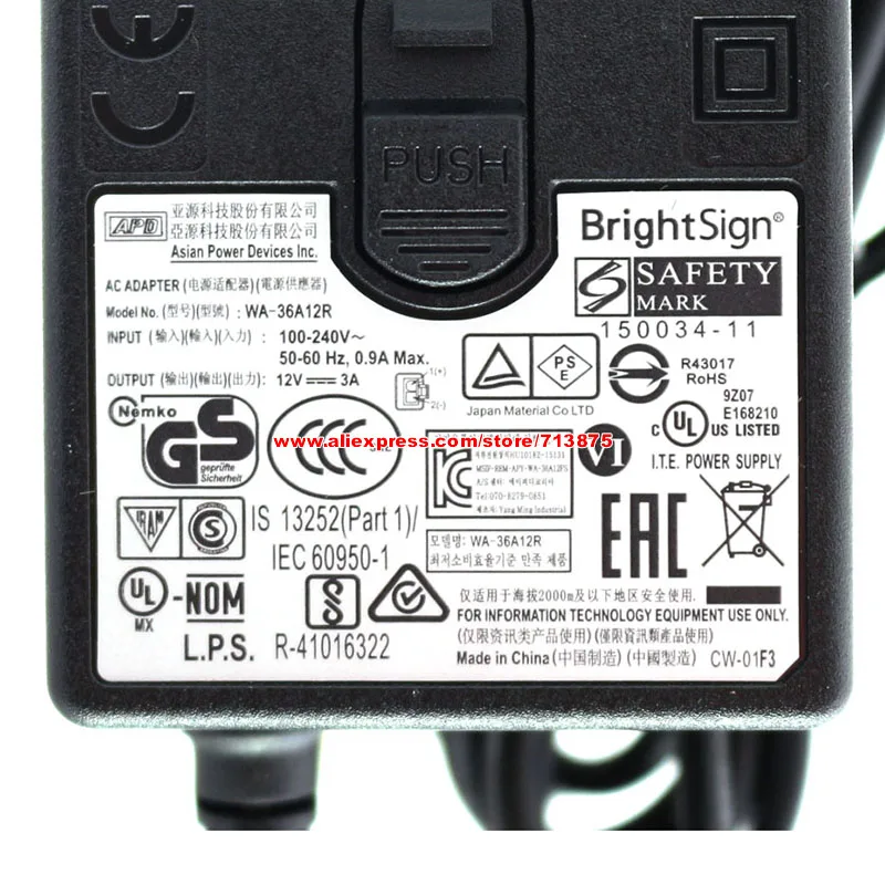 Imagem -05 - Adaptador ca Apd Genuíno para Sinal de Brilho Wa36a12r Xd234 Xd1034 Media Player 12v 3a 36w com Pinos Especiais