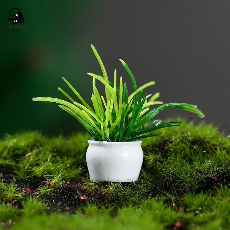 4Pcs 1:12 Dollhouse Miniature Green Plant Pot Mini Plastic Simulation Flower Pots Model Home Decor Doll House Accessories