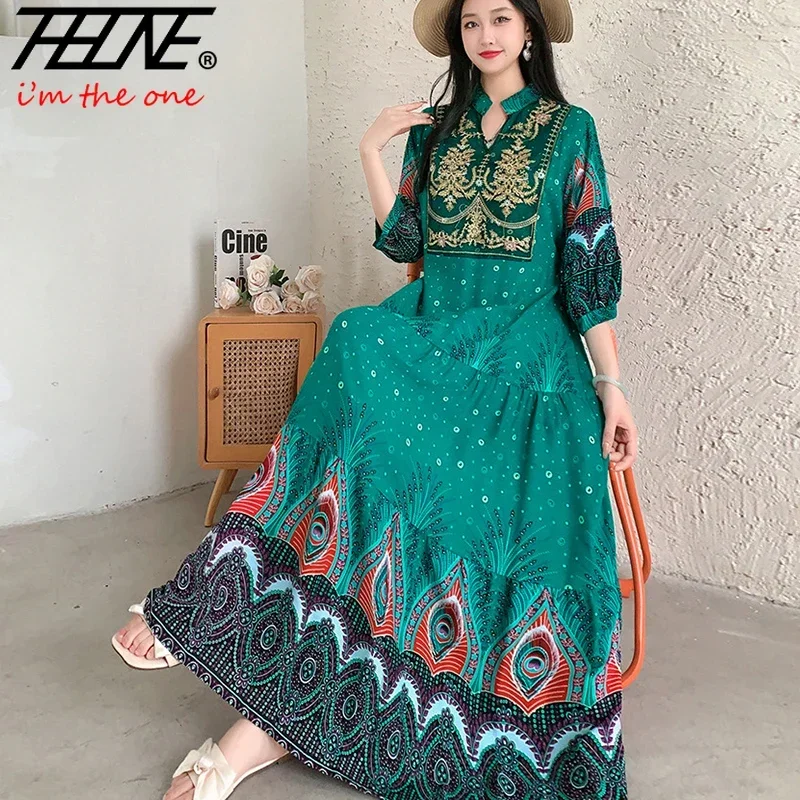 Verano otoño bata Maxi Vestido largo mujeres ropa india Boho algodón estampado Floral Boho estilo coreano moda Casual Vestido Largos