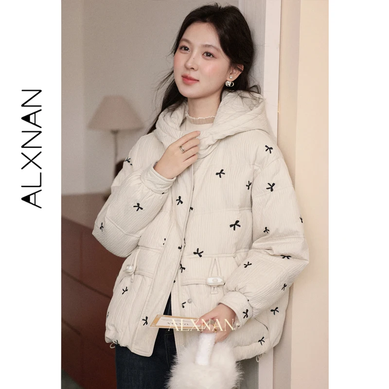 

ALXNAN Lightweight Down Jacket Winter Hooded 90% Duck Down Puffer Coat Parka Outerwear Spring Autumn Casual Snow Jackets L59366