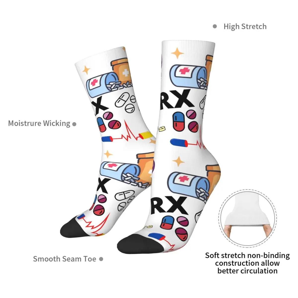 Pharmacy Pattern Pills RX Socks Harajuku High Quality Stockings Long Socks Accessories for Man's Woman's Birthday Present