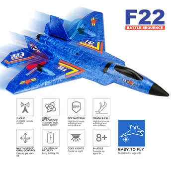 F22 Raptor RC Airplane 2.4G 2CH Remote Control Flying Glider with LED Lights EPP Foam Plane Toys for Children Gifts