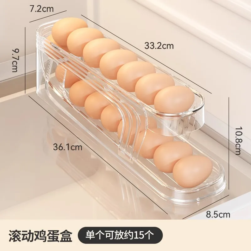 Automatic Scrolling Egg Rack Holder Storage Box Egg Basket Container Organizer Rolldown Refrigerator Egg Dispenser for Kitchen