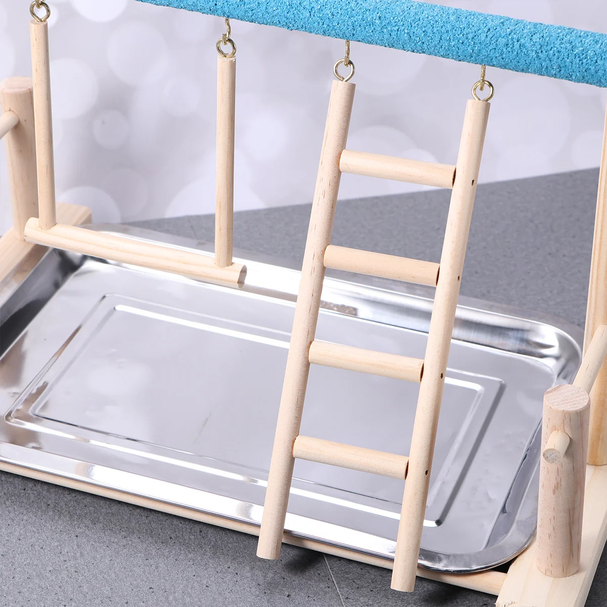 

Solid Wood Parrot Play Stand Natural Bird Exercise Station Feeding Holder Colorful For Cockatiel Pet Playground Roosting Frame