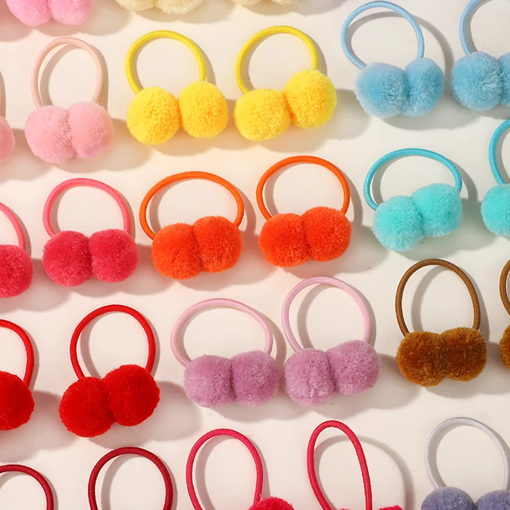 

40Pcs/Set Solid Double Plush Ball Elastic Hair Bands for Kids Girls Hair Ropes Ties Ponytail Headwear Hair Accessories Gift