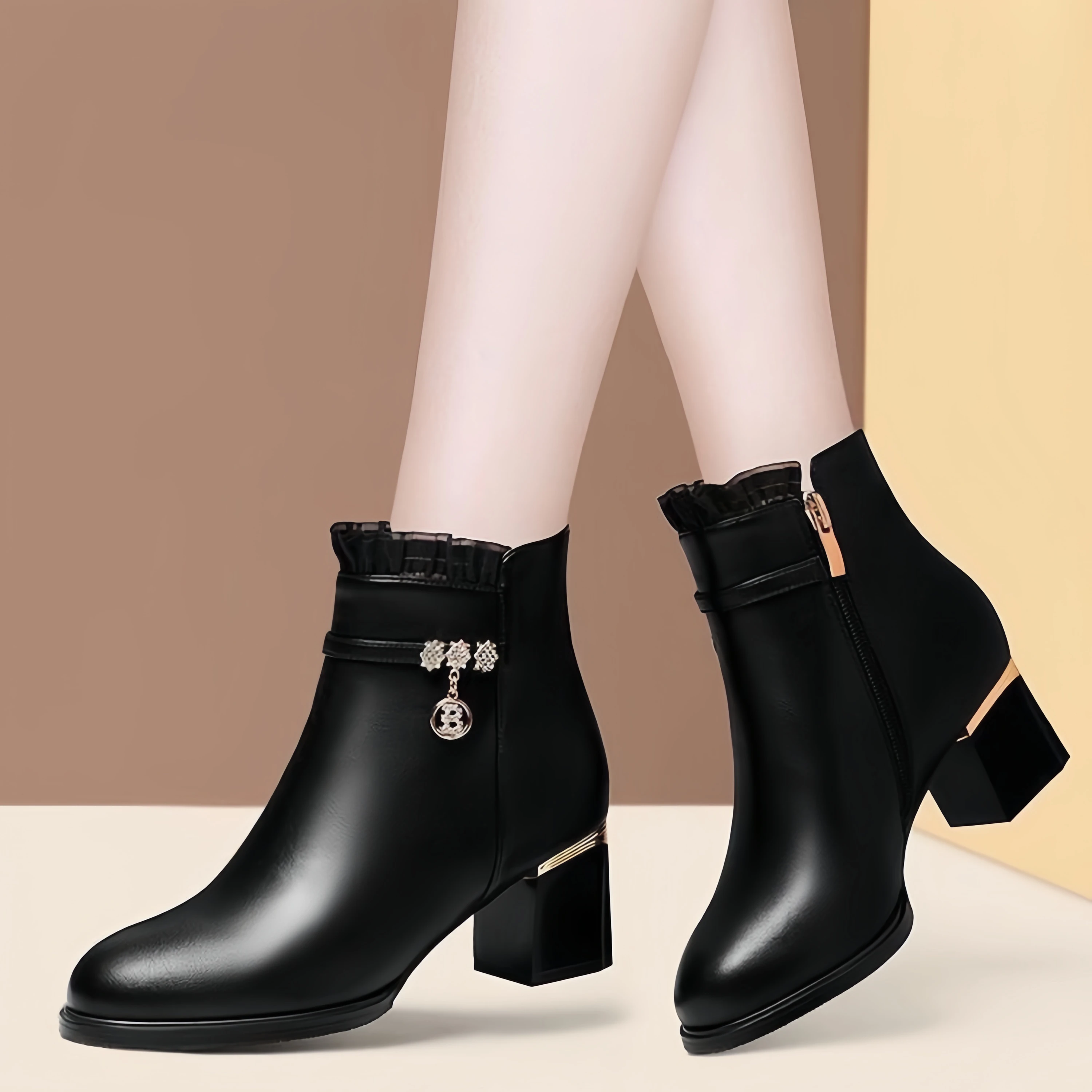 

Faion ort Boots Women's Leather Boots Winter Warm Thiened Rubber Outsole Zipper Closure Comfortable round Toe Boots