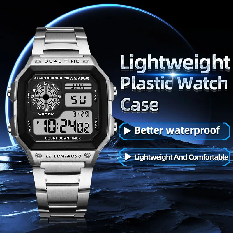 Hot Sale Top Luxury Stainless Steel Strap Sport Watches Mens Waterproof Back Light Digital Wristwatch Male Alarm