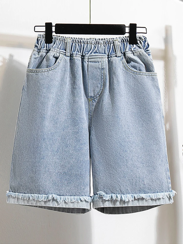 

Bermuda Denim Shorts For Women 2024 Summer New Arrivals High Waisted Big Stretch Burrs Blue Color Loose Jeans Shorts Hot Sale