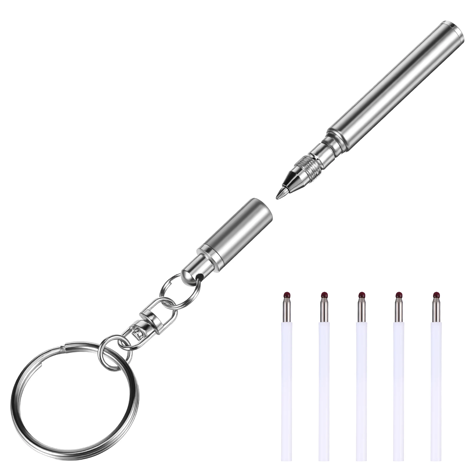 

1 Set Retractable Ballpoint Pen Keychain Stainless Steel Telescoping Mini Pen For Office Travel With Refills Pocket Tool Ball