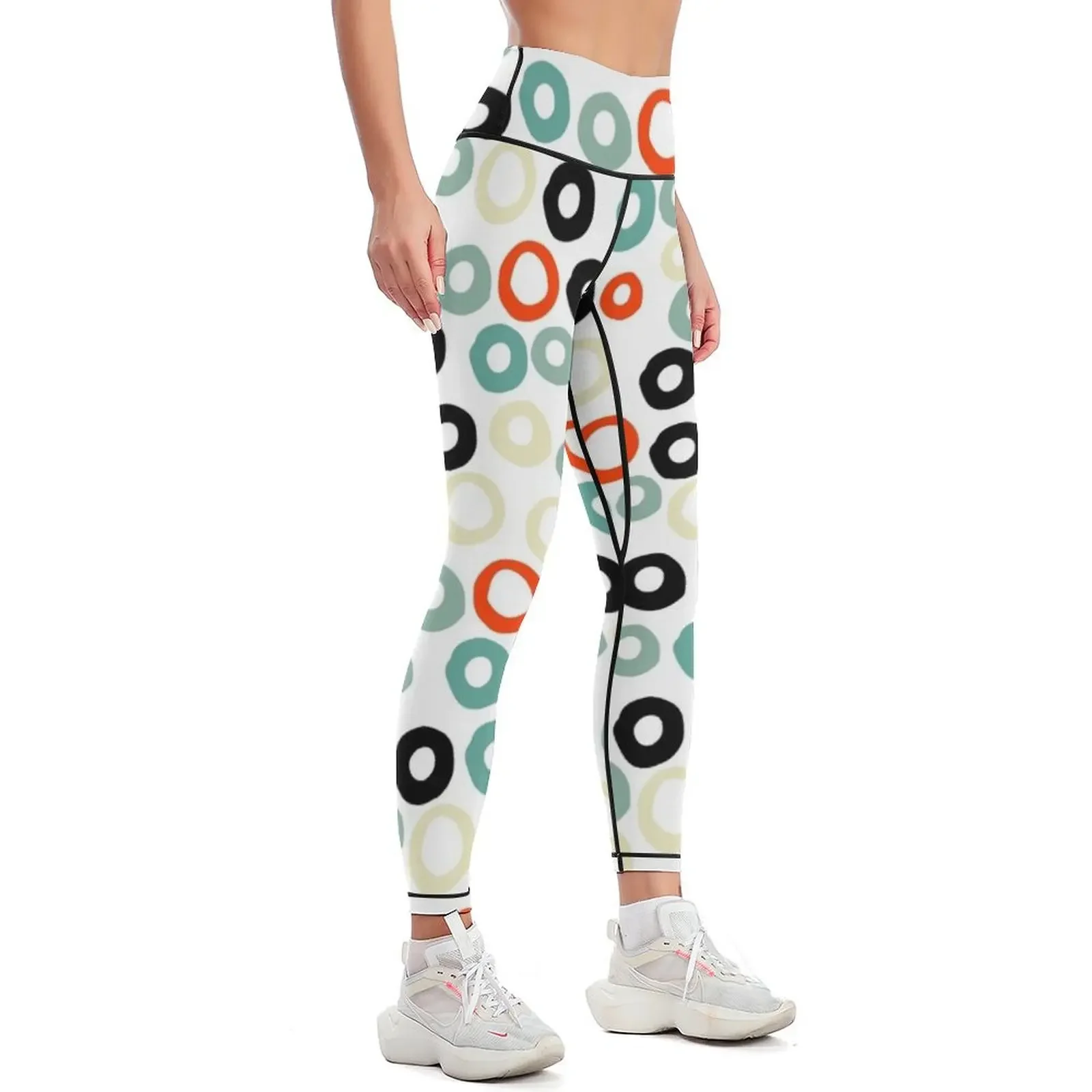 Hand painted pastel red green ivory watercolor polka dots Leggings Women's sportswear jogging pants Womens Leggings