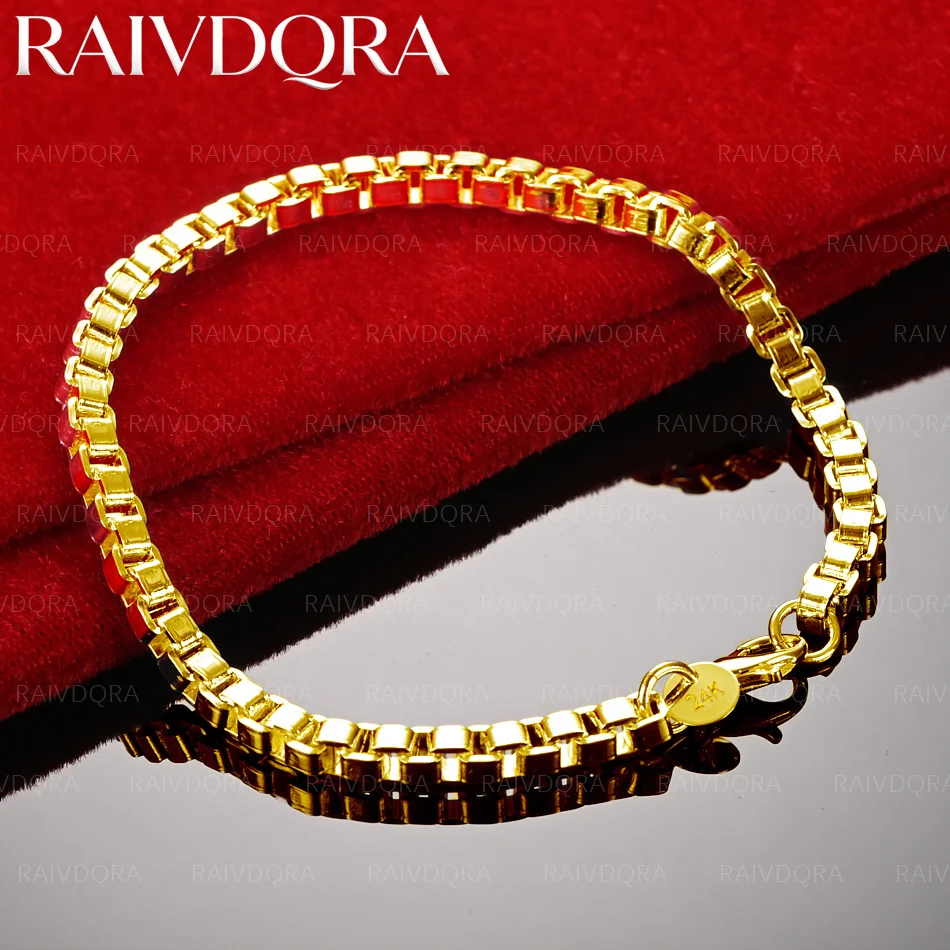 

18K Gold Plated 4mm Box Chain Bracelet For Men and Women Fashion Jewelry Generous Fashion Parties Holiday Gifts