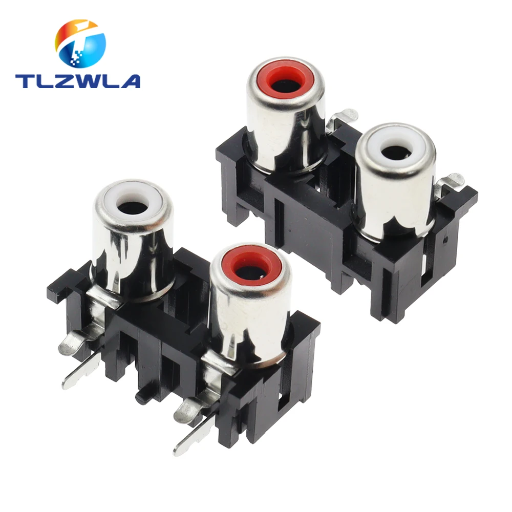 100Pcs Rca Socket Audio-aansluiting Av Lotus Socket AV2-5 2-Hole Socket Wit Rood